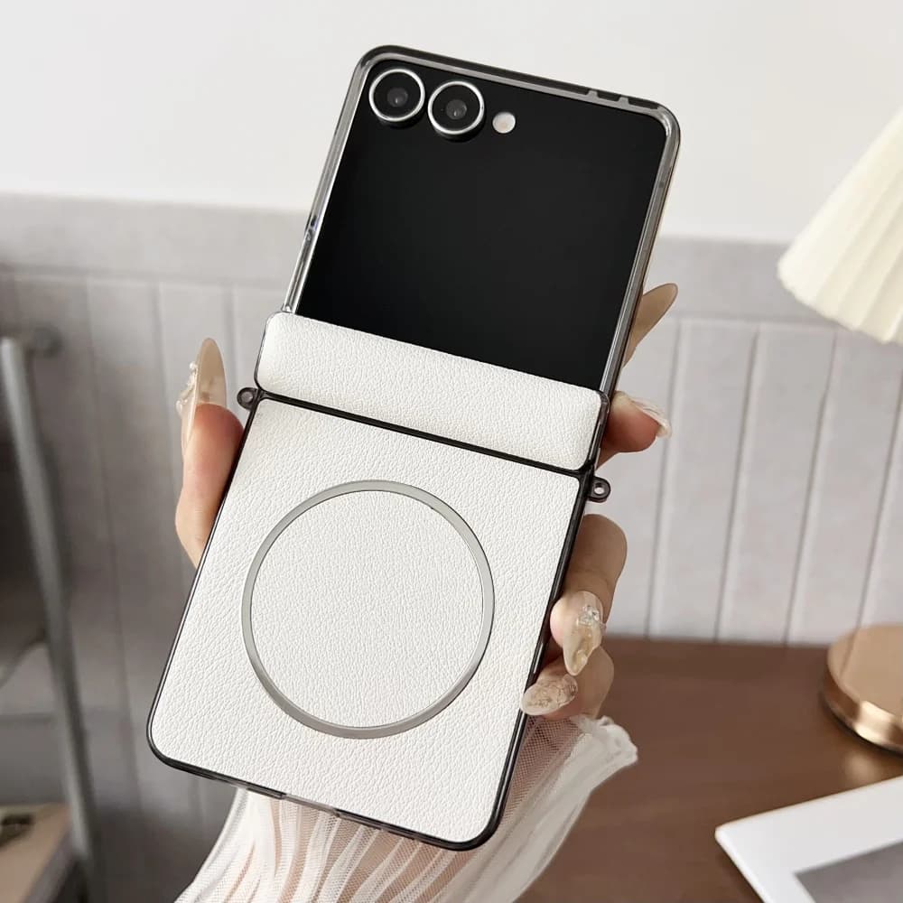 For Samsung Galaxy Z Flip 7 Magnetic Leather Case for Protection Hinge Magsafe Wireless Shock Refill Case for Z Flip7