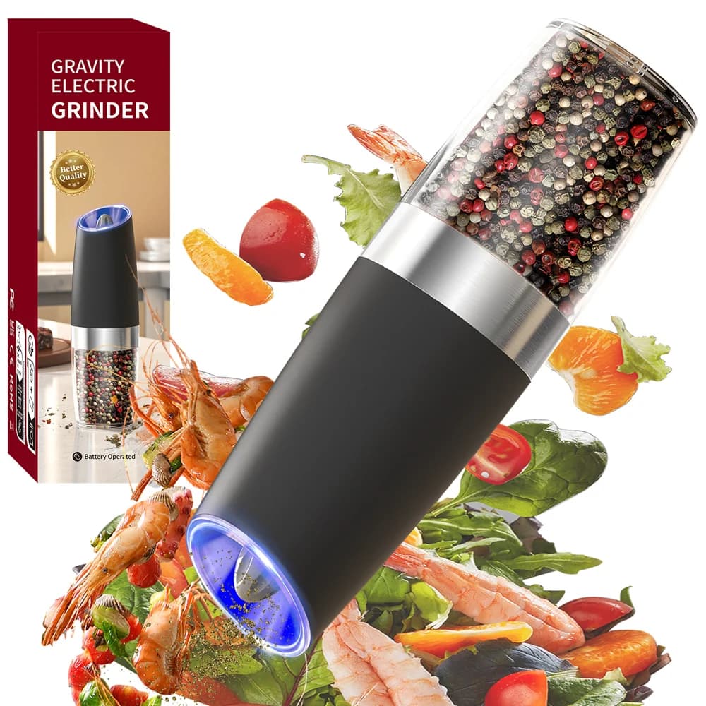Set macina sale e pepe elettrico automatico con rilevamento della gravità, utensili da cucina regolabili per mulino per spezie per cucinare