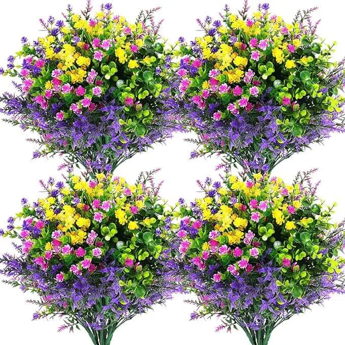 12 Pezzi Fiori Artificiali da Esterno, Bouquet Misto Resistente ai Raggi UV, Piante Finte in Plastica per Portico, Decorazioni Primaverili per Casa e Giardino