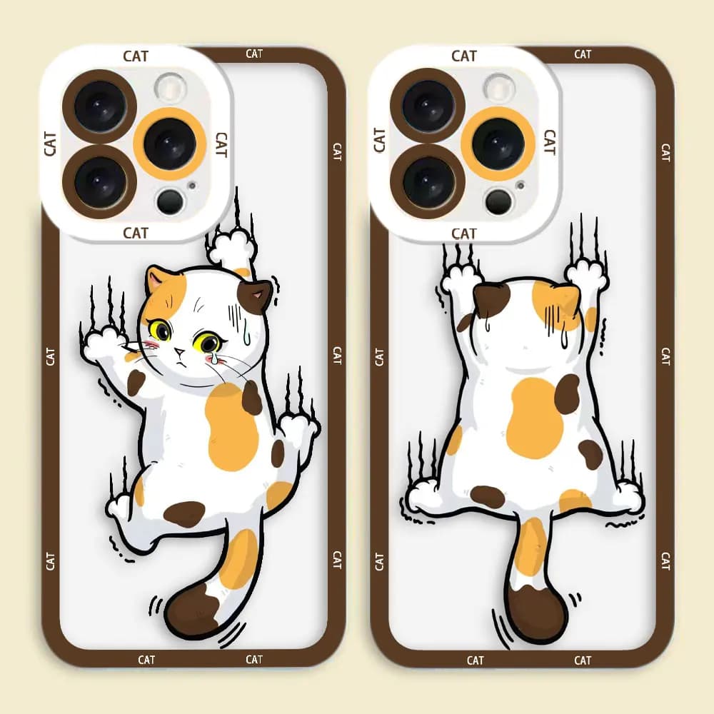 Clear Phone Case For iPhone 17 AIR 17E SE4 16E 16 15 14 12 13 11 PRO 8 7 PLUS MAX TPU DIY Case Shell Cover Cute Orange Grey Cat