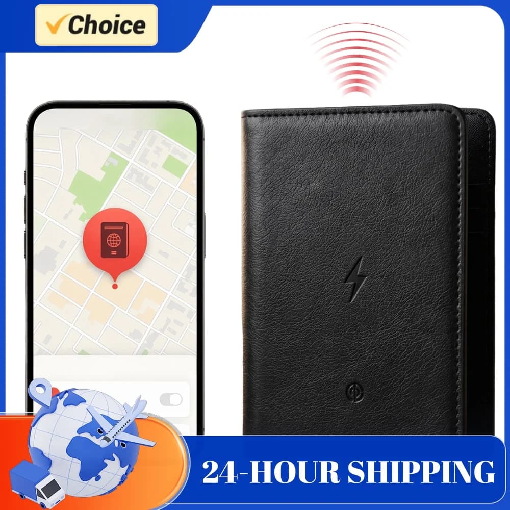 Location Network Anti-Lost Passport Cover Smart Tracker PU Leather Multi-Slot Card Holder Wireless Charging for Travel