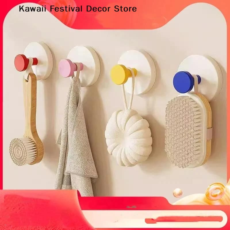 【K】Cute Colorful Strong Suction Cup Hook, No Punching Bathroom Kitchen Hook - Movable, Suitable For Keys, Towels, Bags, Dolls