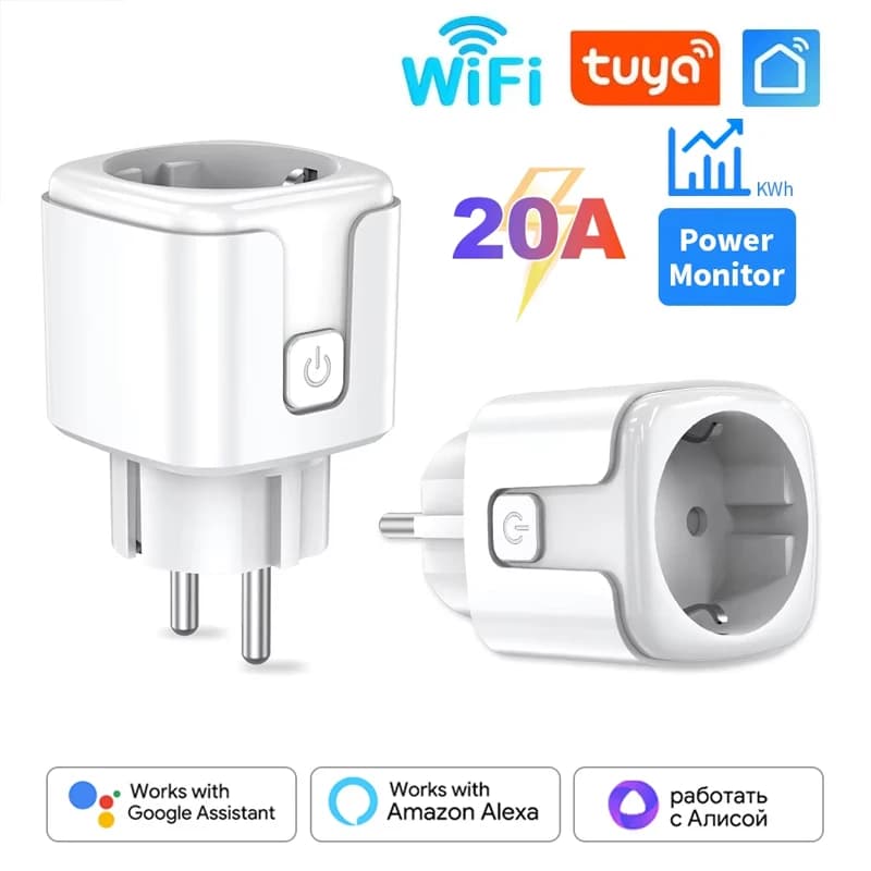 Tuya Smart Socket EU 20A AC100-240V WiFi Smart Plug with power monitoring socket Alexa Google Home Voice control Smart Life APP