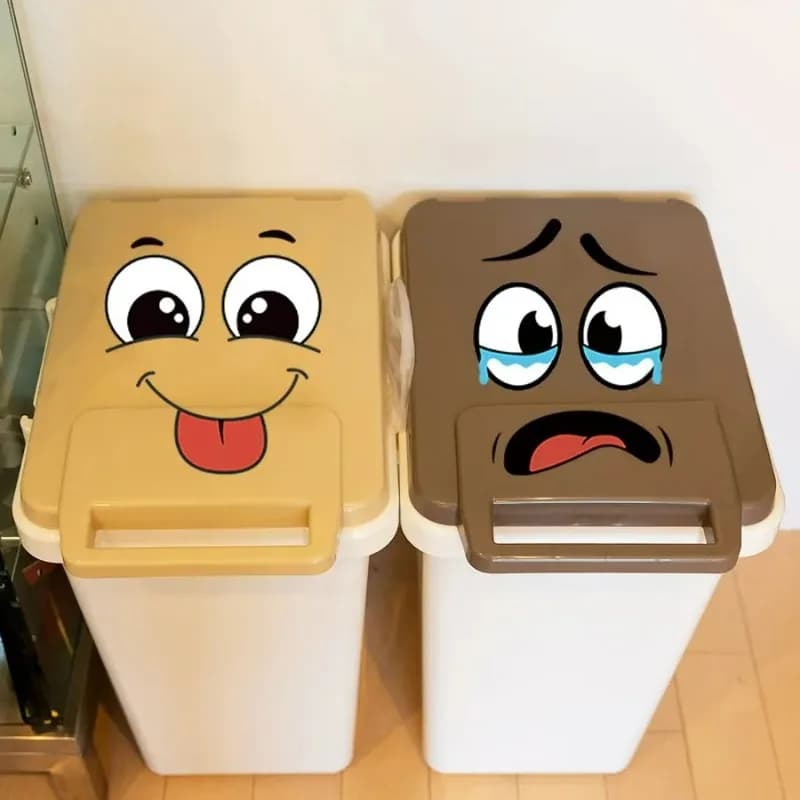 4 fogli/set adesivi per il viso dei cartoni animati adesivo per il riciclaggio adesivi per bidoni con ruote autoadesivi decorazioni per la casa decorazioni per la casa bidone della spazzatura