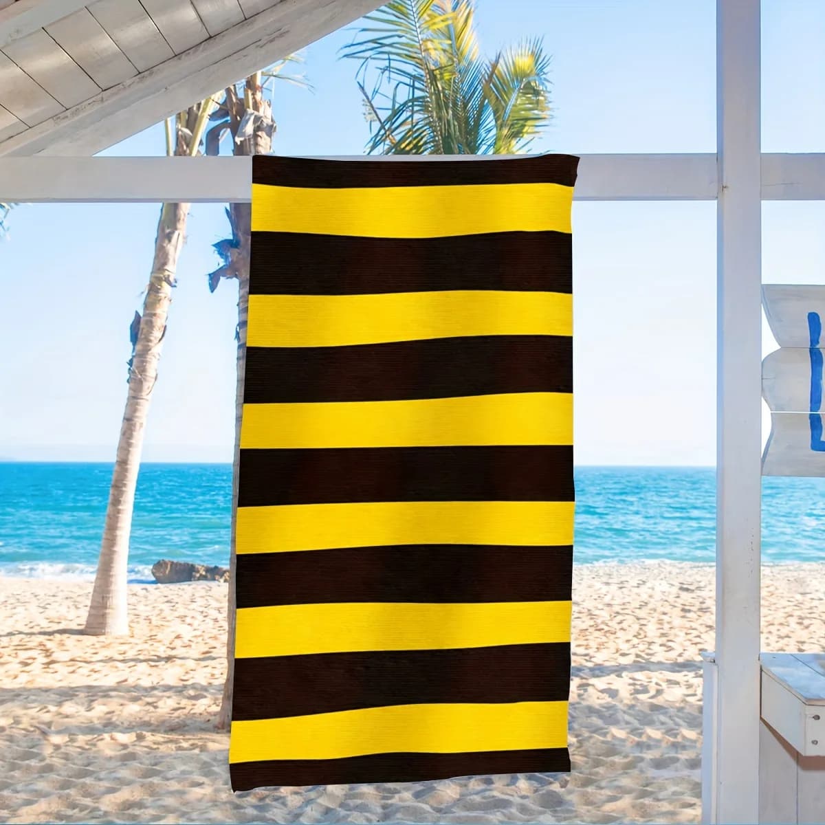 Telo Mare a Righe Giallo-Marrone 2D Oversize ad Asciugatura Rapida, Anti-Sabbia, per Spiaggia, Piscina, Viaggi, Morbido e Assorbente, Idea Regalo