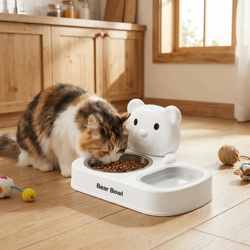 Cartoon Cat Food Water Bowl Non-Slip Base Detachable Stainless Steel Cat Bowl Double Bowls Pet Water Container for Cats Dogs
