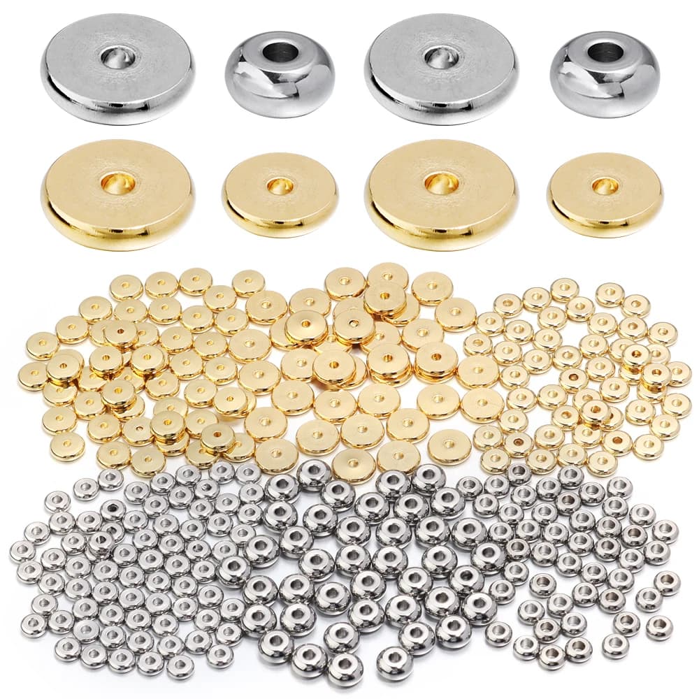 20/50pcs Flat Round Stainless Steel Beads Gold Steel Color Wheel Loose Spacer Beads For Jewelry Making DIY Necklace Accessories