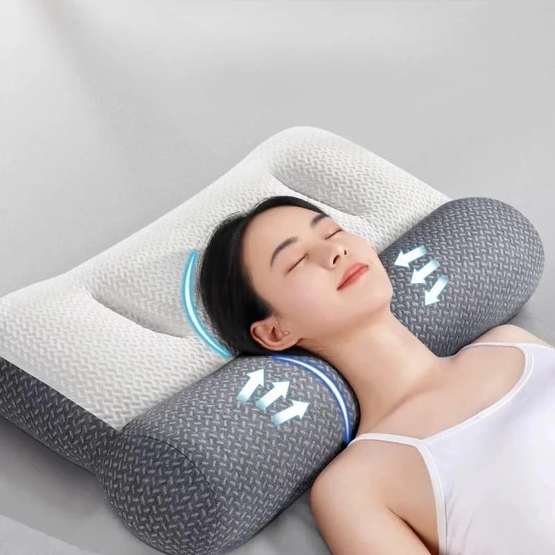 Cuscino ortopedico per supporto cervicale e ausilio per il sonno, design zonizzato con trazione inversa con anima lavorata a maglia in fibra di soia (uso in casa/in dormitorio)
