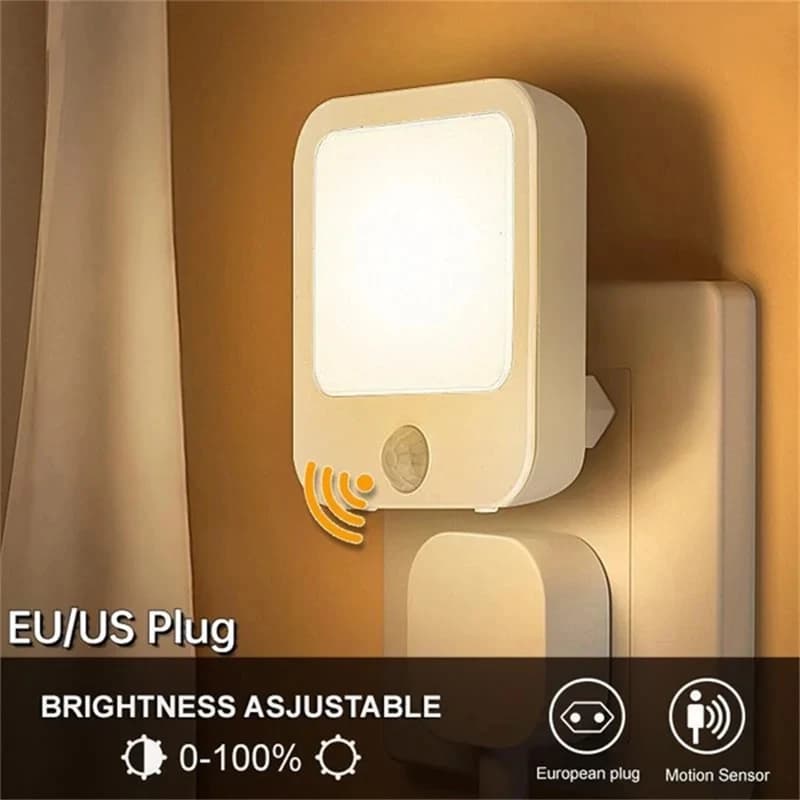 Luci notturne a LED con sensore di movimento Spina europea Luce per armadio dimmerabile per illuminazione notturna senza fili per comodino camera da letto corridoio