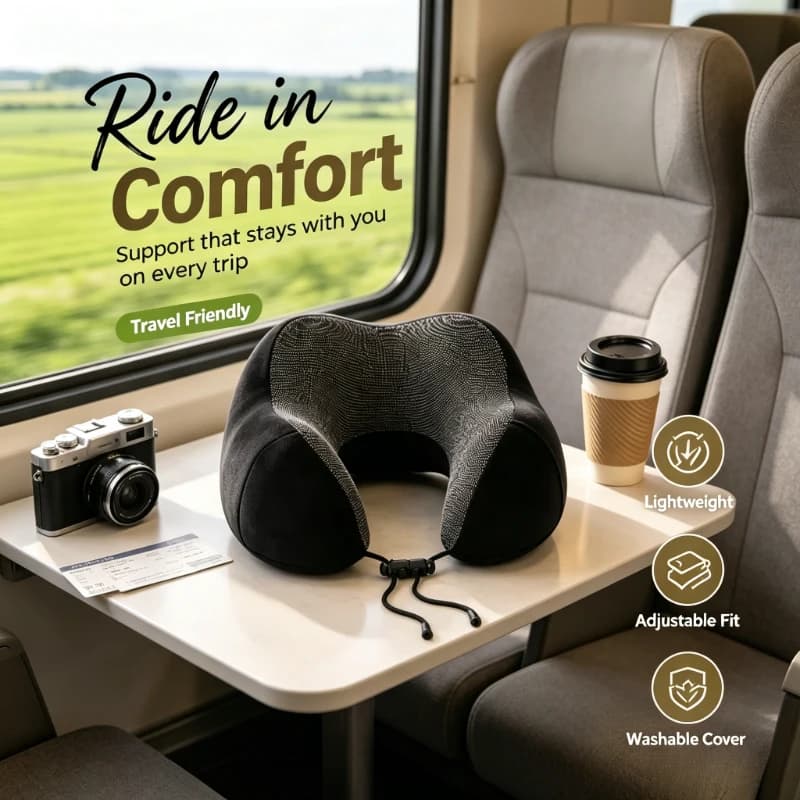 Comfort Contour Memory Foam U Neck Pillow Compact Portable Cushion With Cervical Support For Flight Train Road Travel Relax