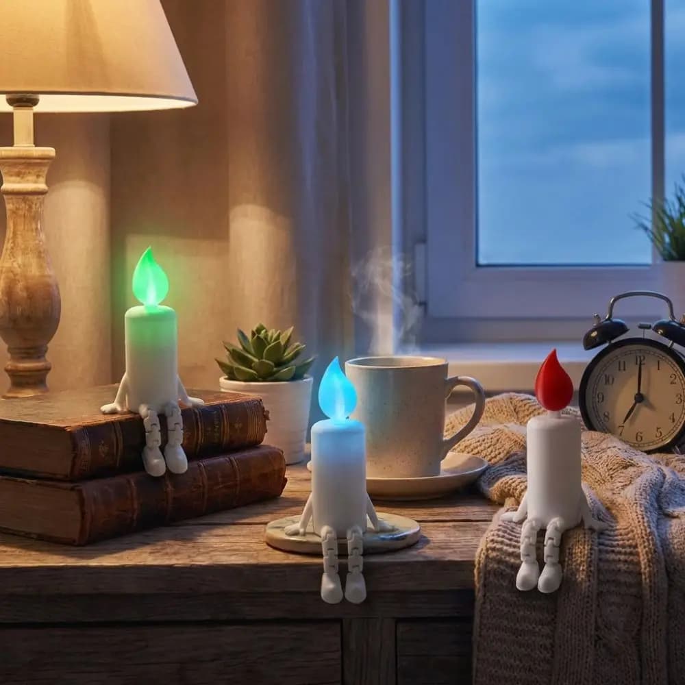 Figurina di Candela Luminosa Stampata in 3D con Articolazioni Mobili, Simulazione Innovativa che si Illumina al Buio