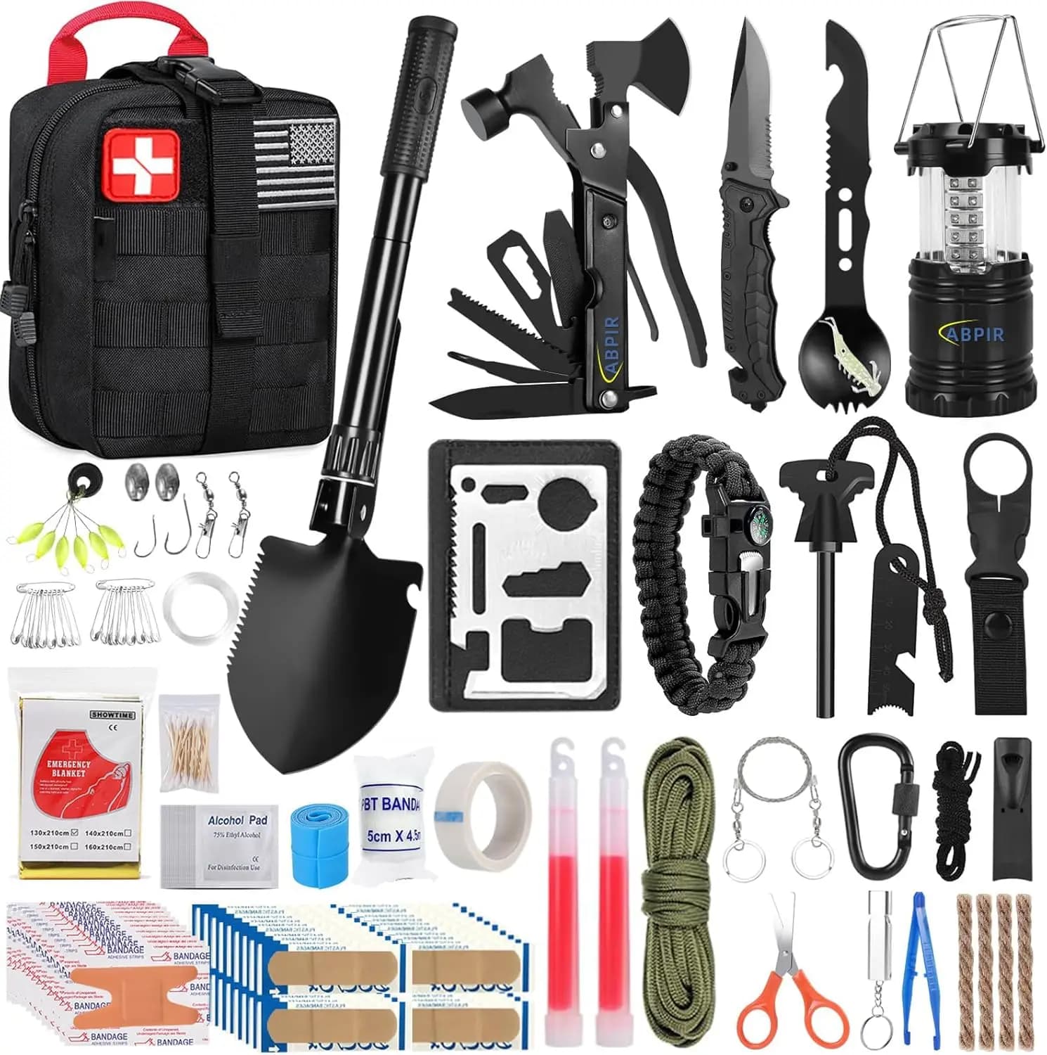 Kit di sopravvivenza da 170 pezzi con attrezzatura di primo soccorso essenziale per escursionismo, campeggio, backpacking, avventure all'aperto - Regalo perfetto per uomini