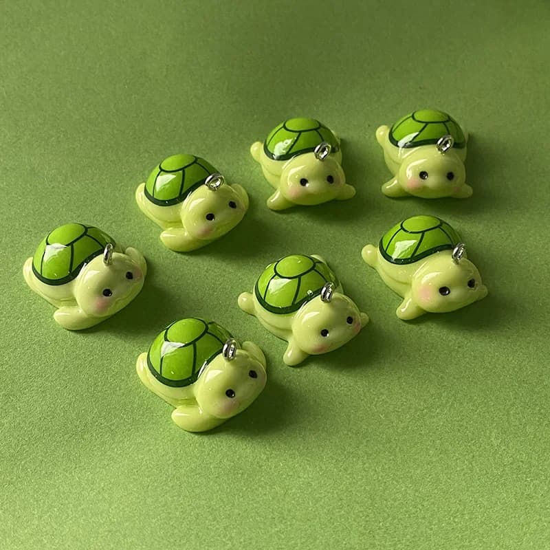 10pcs Funny Green Turtle Resin Charms Animal Pendant DIY Phone Chains Keychain Accessory for Jewelry Making Findings