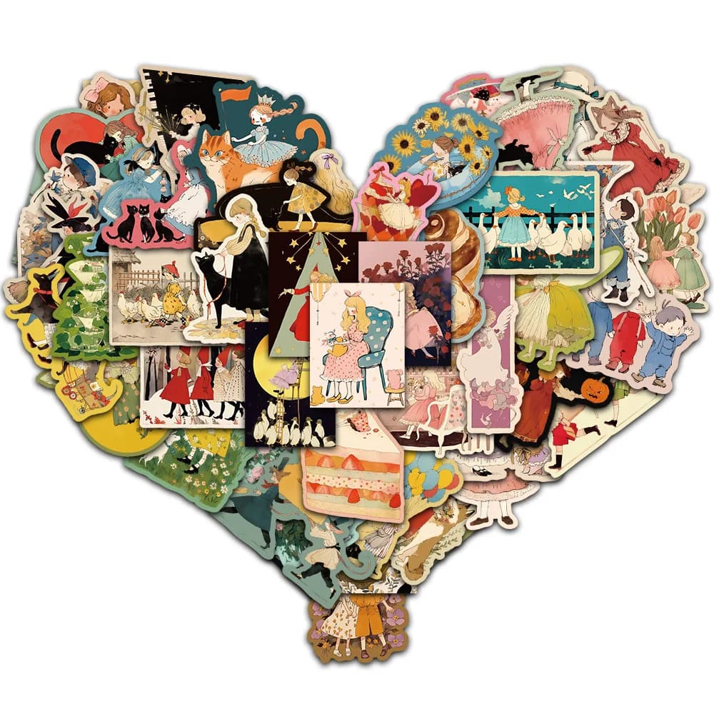 50/100 pieces fairy tale fantasy stickers graffiti creative scrapbooking collage material frame book storage box illustrated decoration