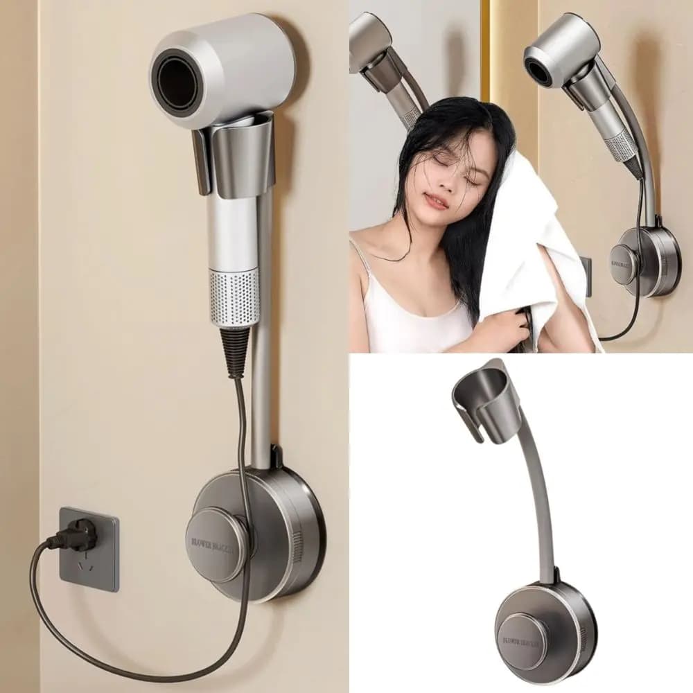 New Carbon Steel Hair Dryer, Anti-Group, with Suction cup, Wall Mounting, 360° Adjustable, for Home Use