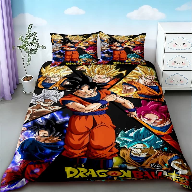 Copripiumino Dragon Ball Anime, morbido e confortevole, per letto singolo, matrimoniale, per bambini e adulti, regalo, set da tre pezzi, lenzuolo decorativo