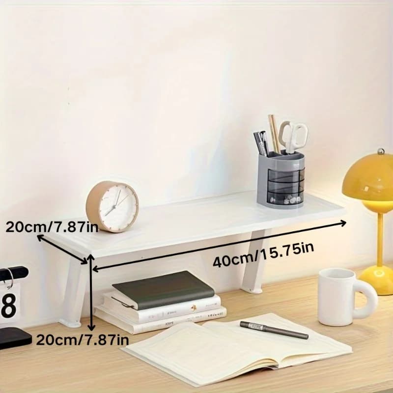 1 White Wooden Floating Desktop Shelf - Rectangular Multi-Layer Desk Organizer, No Drilling Needed