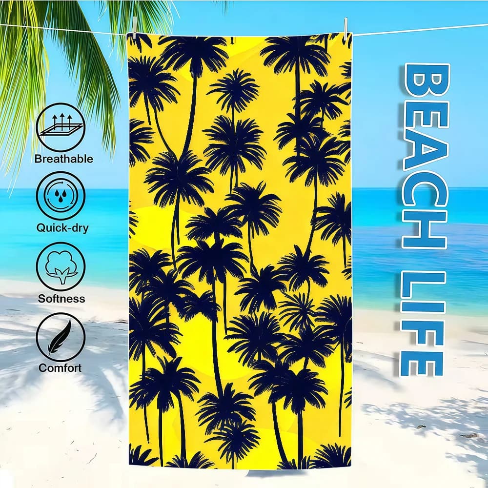Fabric bathrobe with palm pattern, fast drying, lightweight and portable, ideal for camping, swimming pool, beach and travel.