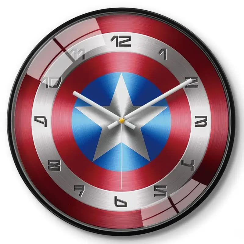 Custom Creative Wall Clock with Captain America Marvel Shield, Home Decoration, Living Room, Bedroom, Gift Idea