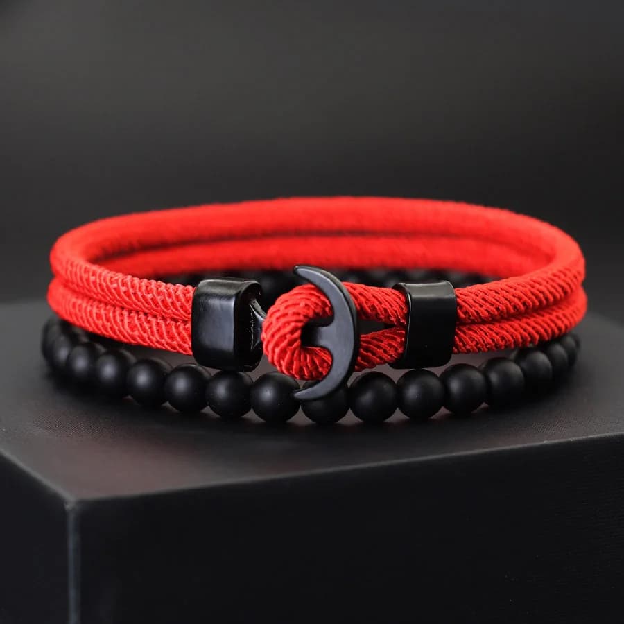 Romanzo 2 pezzi set di braccialetti da uomo ancora nera braslet 6mm pietra di onice braccialetto di perline regalo per lui sport all'aria aperta accessori ciclismo