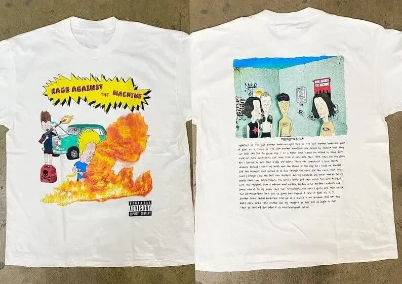 T-shirt grafica Vtg Beavis e Butt Head Rage Against The Machine Ratm Rock Band