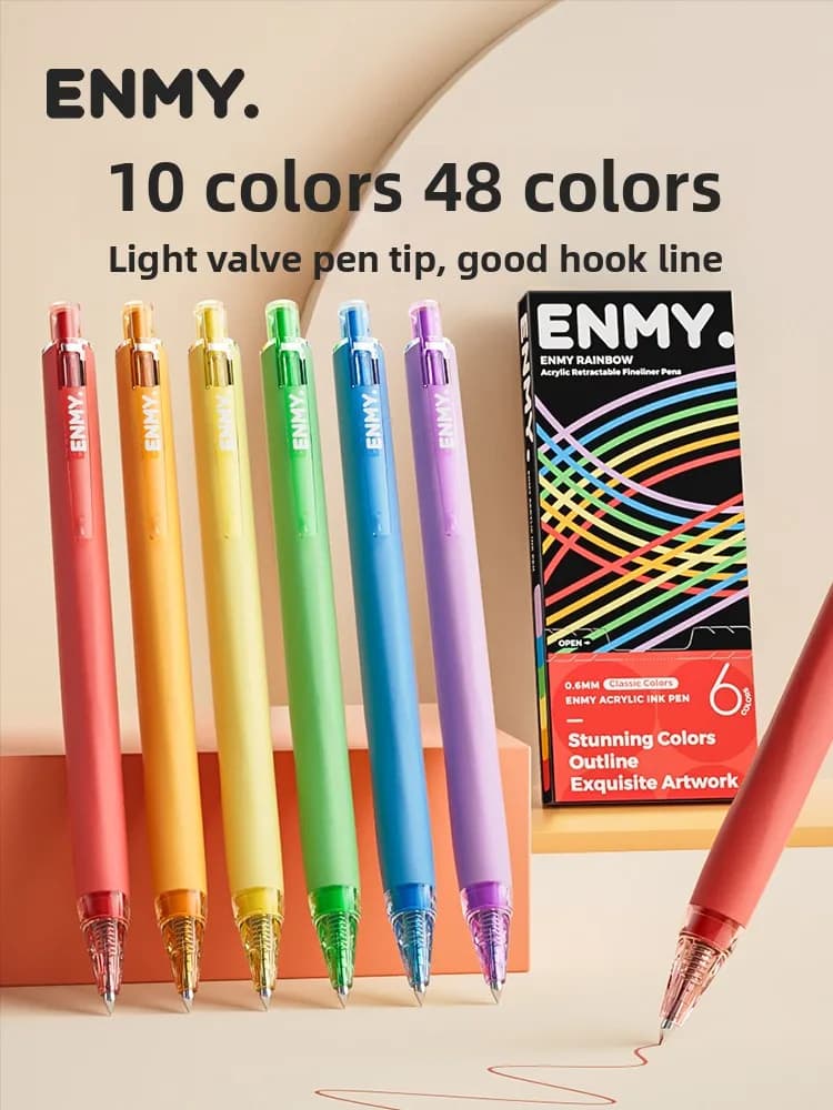 ENMY Penna gel acrilica Punta fine 0,6 mm Penna da disegno artistica professionale Non sbavature Non salta Materiale scolastico di colore arcobaleno Cancelleria