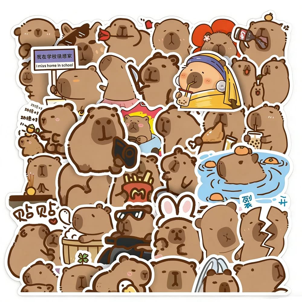 100 Adesivi Cartoon di Capibara, Simpatici Decalcomani per Scrapbook, Laptop, Telefono, Bagagli, Diario, Auto - Adesivi Graffiti Giocattolo per Bambini