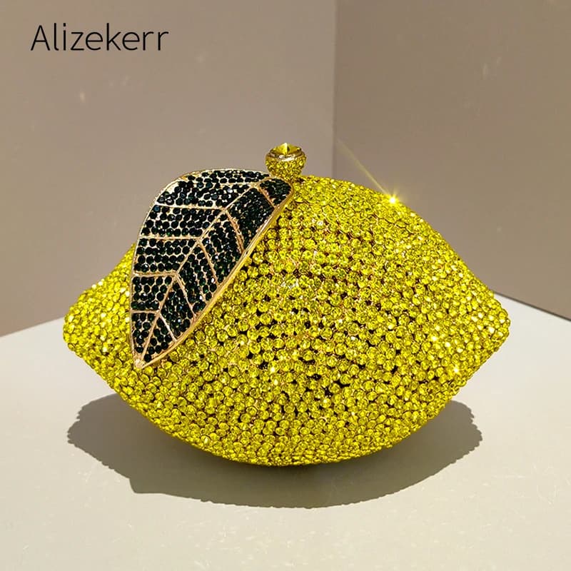 Alizekerr Evening Bags with Diamonds Shaped Women's Lemon Stunning Metal Bags and Bags With Rhinestones bling Unique For Wedding Party
