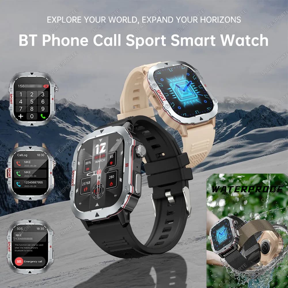 New 2.19'AMOLED Screen BT Call Smartwatch Cardiofrequencymetro IP68 5ATM Outdoor Sports Fitness Tracker Military Smartwatch Men's Watch