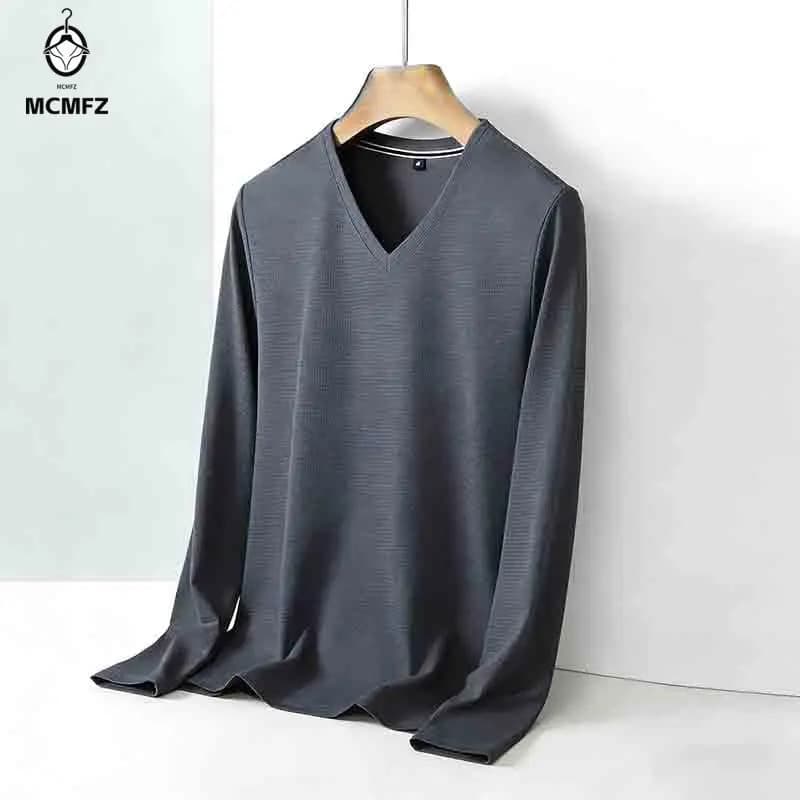 T-shirt da uomo a maniche lunghe con scollo a V in maglia waffle, casual, comoda, in tinta unita, per l'uso quotidiano