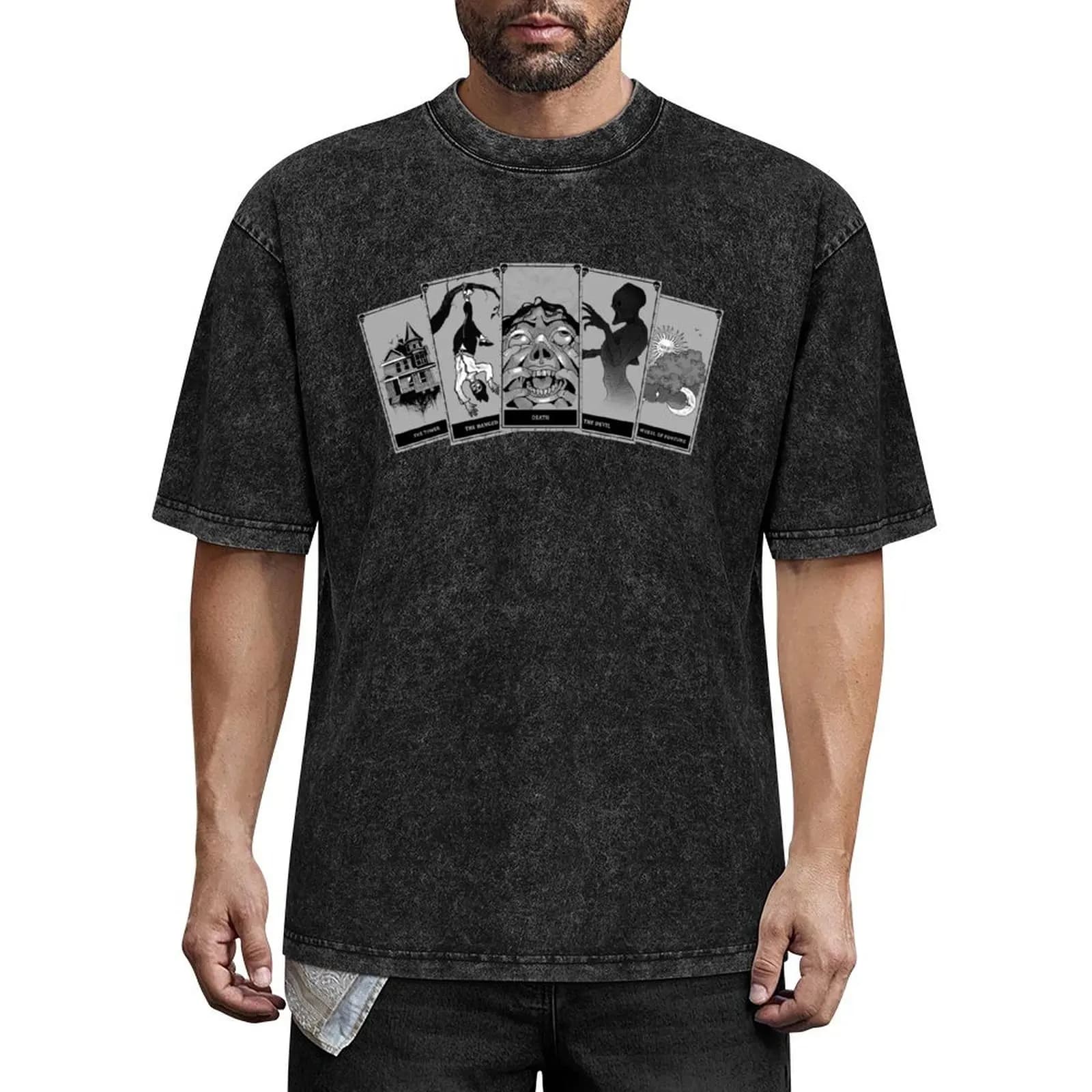 T-shirt con tarocchi Phasmophobia, maglietta grafica oversize da uomo vintage