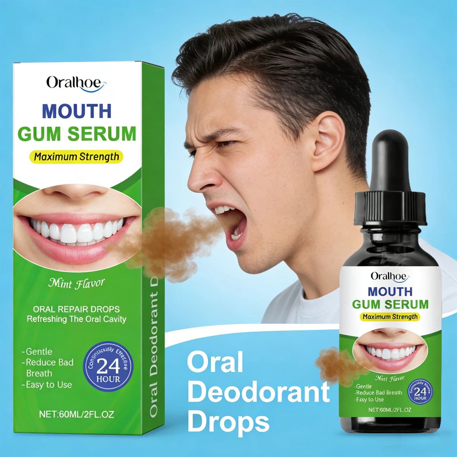 Gocce per il Trattamento dell'Alito Cattivo, Rimuovono le Macchie di Placca Dentale, Alleviano il Dolore e il Gonfiore delle Gengive, Proteggono lo Smalto, Liquido per la Pulizia e lo Sbiancamento dei Denti