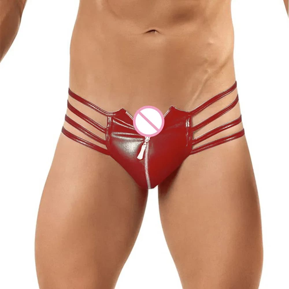 5 colori S-3XL uomini sexy PU perizoma biancheria intima gay uomo fasciatura in pelle backless cavallo mutandine lingerie cerniera frontale U rigonfiamento pantaloncini