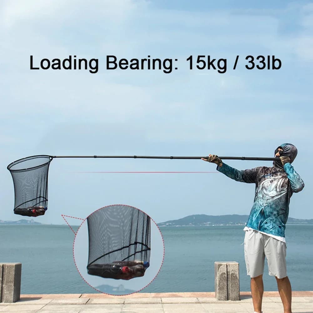 Palo per rete da copia in fibra di carbonio, telescopico, per atterraggio da pesca, rete in lega di alluminio, design ergonomico, asta per pesce, manico pieghevole