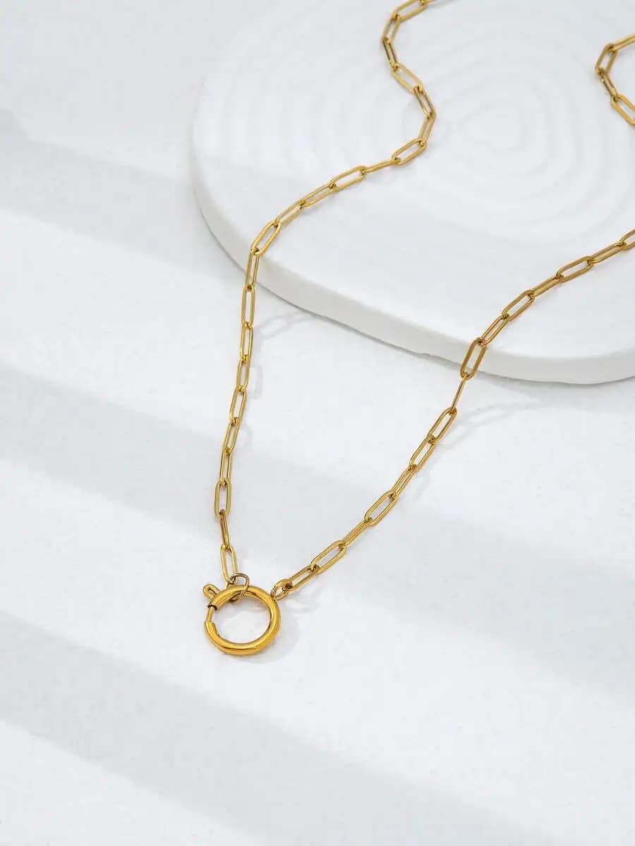 Gold Plated Paperclip Chain Pendant Necklace For Women Daily Wear