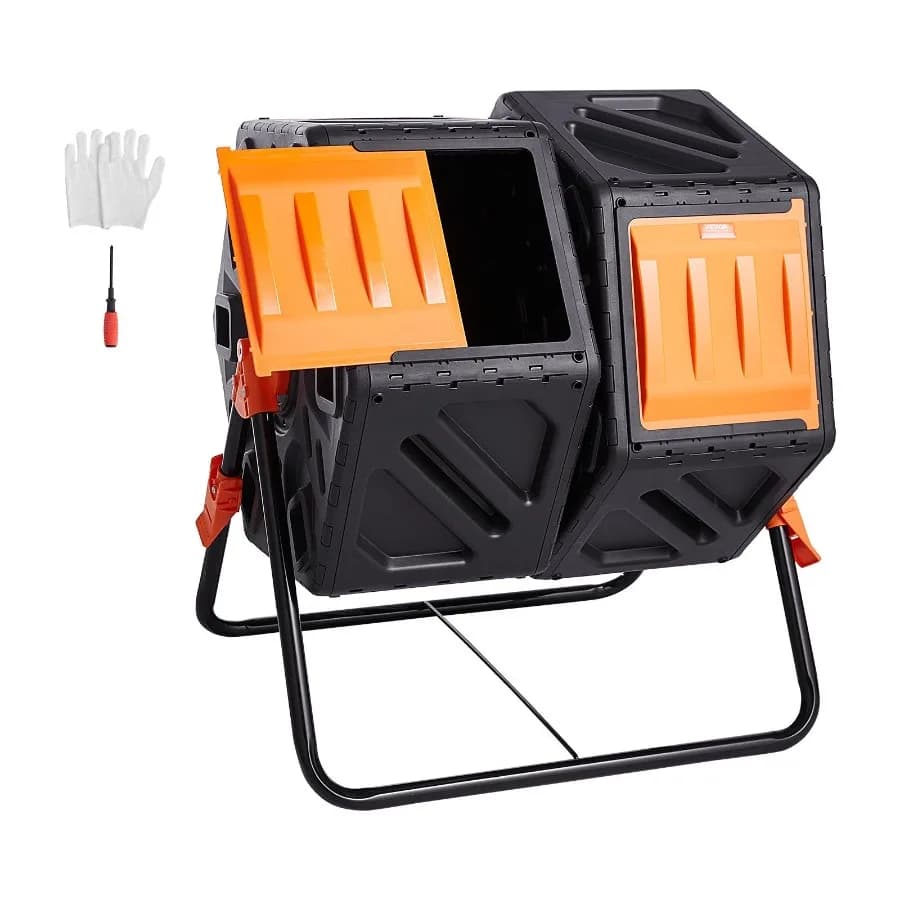 Contenitore per compost Bicchiere per compost a doppia camera da 37 galloni Alto volume Due camere rotanti con 2 porte scorrevoli e struttura in acciaio BPA Fr