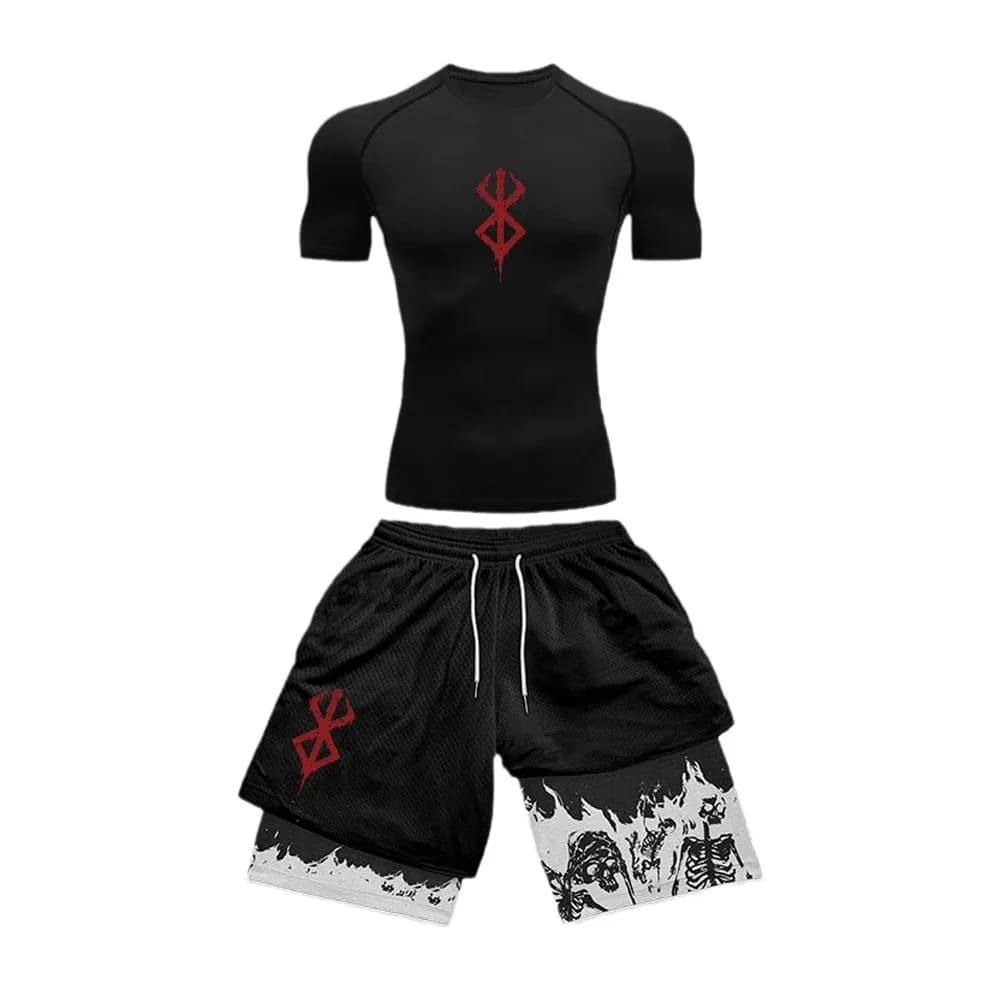 2Pcs/set Berserk Anime Sports Suit Guts Patterns Breathable Quick Drying Fitness Suit Running Training Fitness Shorts