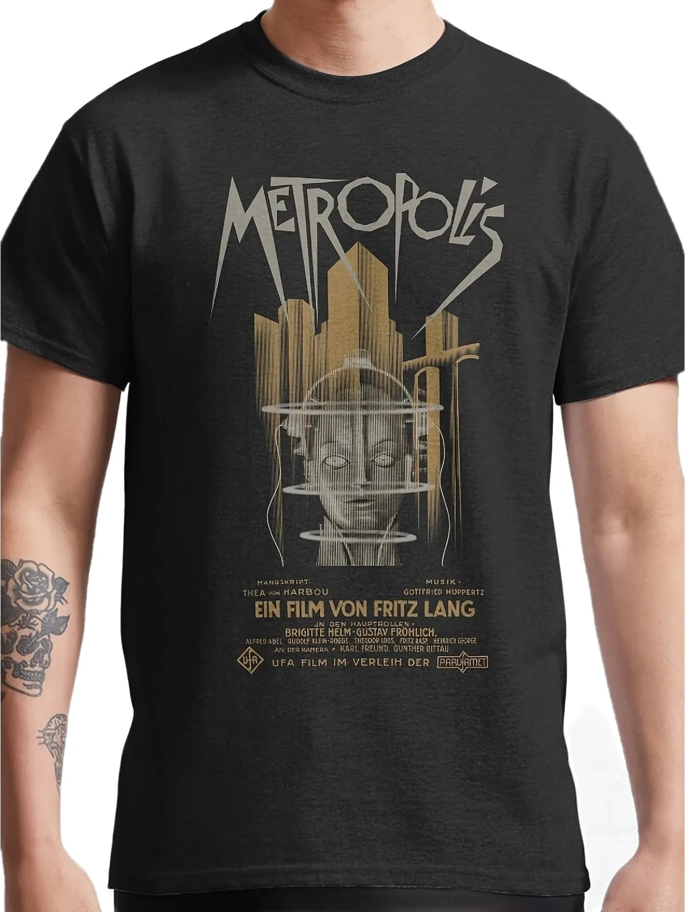 T-shirt Vintage da Uomo Metropolis di Fritz Lang 1927 - Maglietta con Poster del Film Tedesco di Fantascienza - Abbigliamento Classico per Appassionati di Cinema