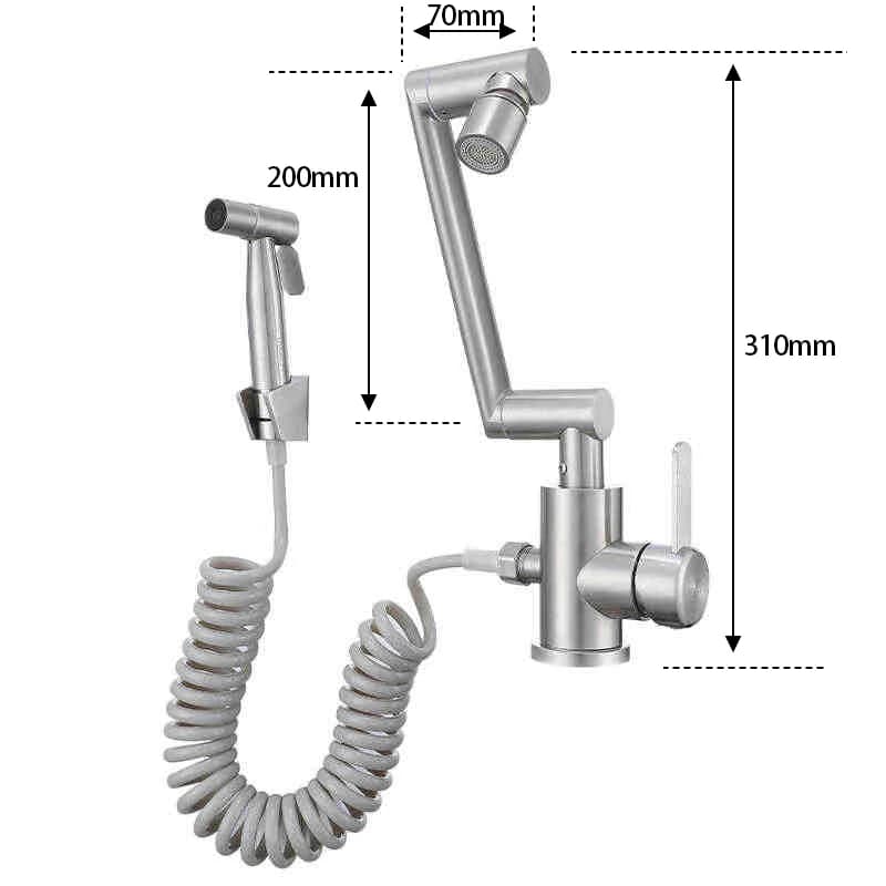 Rubinetto per lavabo con doccetta laterale in acciaio inossidabile, miscelatore meccanico universale a doppia funzione (corrente e spruzzo) per acqua calda e fredda, per uso domestico