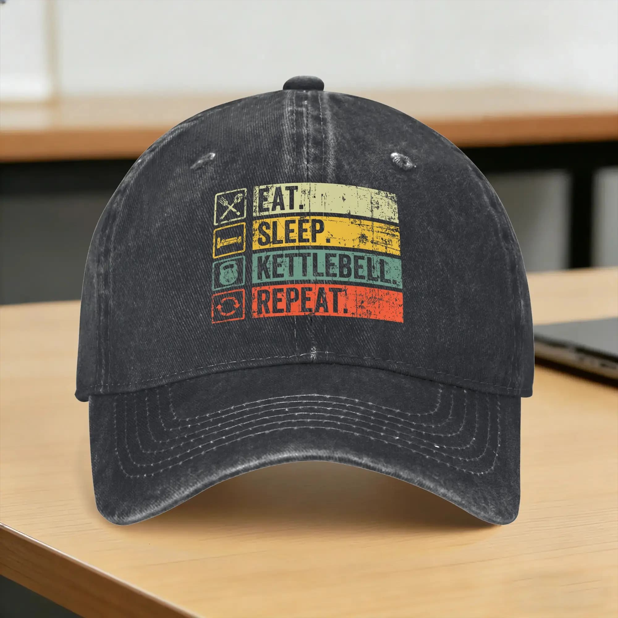 Retro Eat Sleep Kettlebell Repeat Fitness Gym Casual Baseball Cap Running Hippie Trucker Hat Spring High Quality Snapback Cap