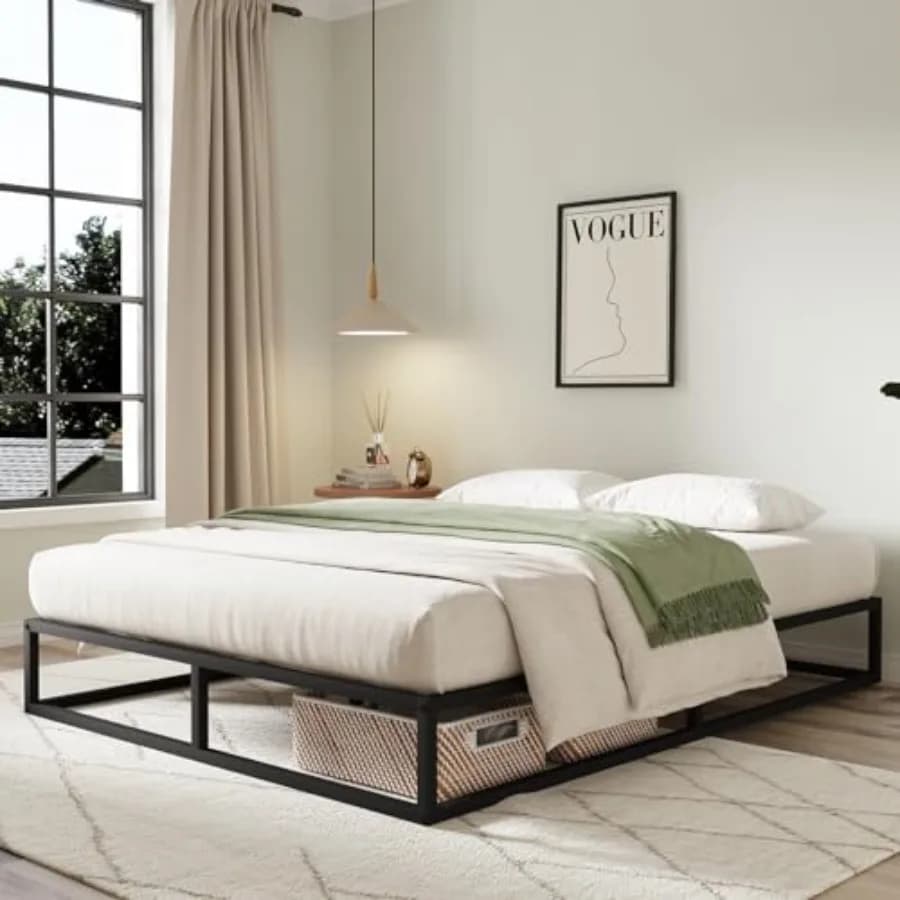 Struttura letto Queen Piattaforma in metallo Struttura letto Materasso Fondotinta Robusto struttura letto in metallo Supporto a doghe in legno Nessun sommier necessario Eas
