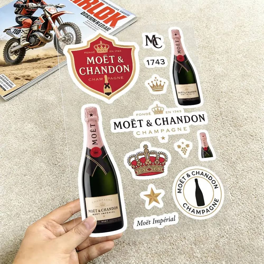 Poster M-o-et & Ch-an-don Reflective Motorcycle Stickers, 3M Safety Warning At Night In The Dark Scooter Helmets