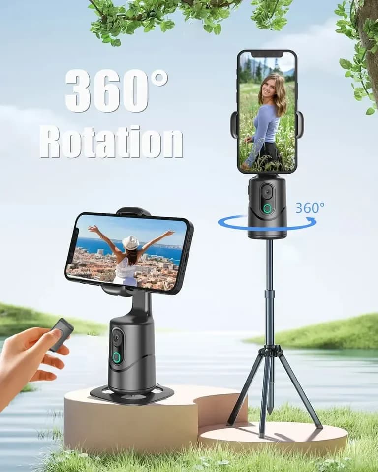 Per TOKQI Q12 Supporto per smartphone con tracciamento automatico del volto 360 ° Stabilizzatori dal vivo per selfie stick con rotazione wireless, controllo gestito, giunto cardanico