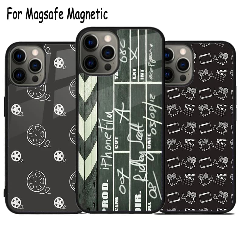 Custodia per telefono con ricarica wireless a forma di clapper board cinematografico per iPhone 17 Air 15 16 16e 14 13 11 12 Pro Max Plus, cover magnetica Magsafe