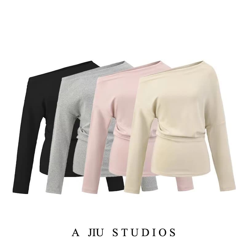 Sexy Pure Desire Style Long Sleeve Shoulder Bared T Shirt Women's Slim Fit Versatile Base Shirt Street Style Autumn Top