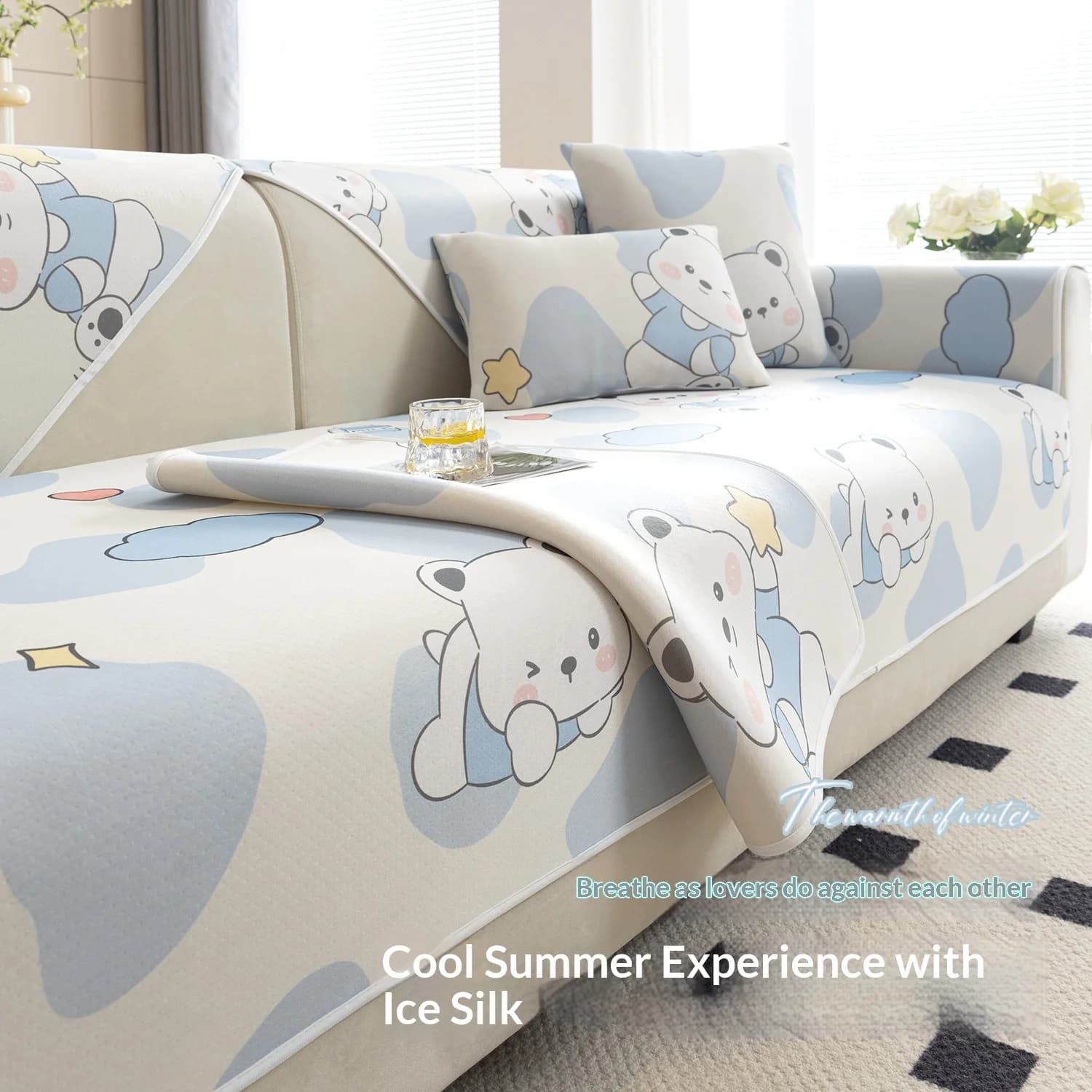 Cool Feeling Summer Sofa Cover Ice Silk Anti-slip Living Room Sofa Cushion Cool Doudou Anti-Cat Scratch Home Decor Sofa Seat