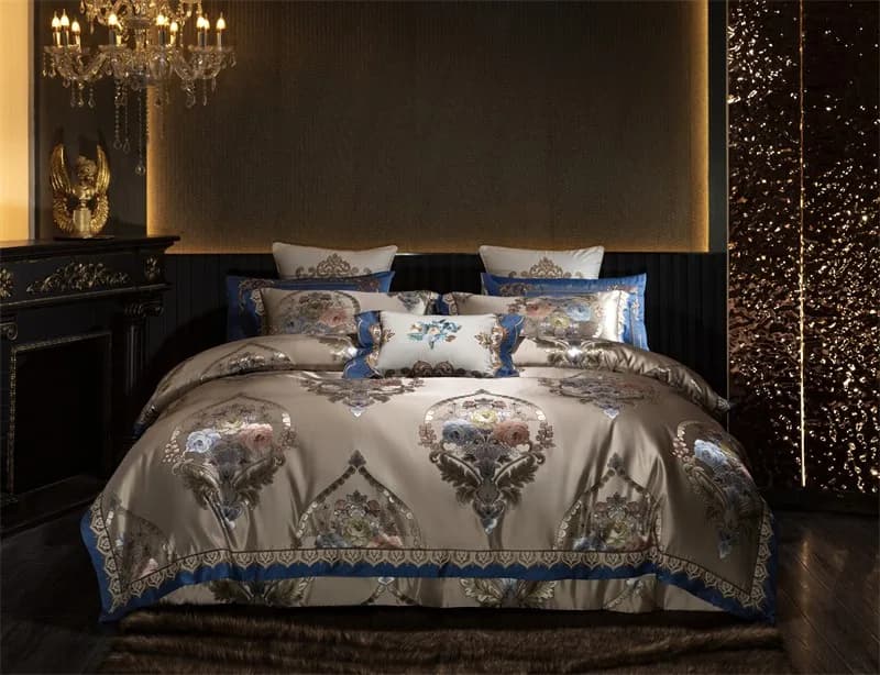 Set biancheria da letto 4/6/10 pezzi elegante Design damascato europeo copripiumino in tessuto Jacquard copriletto trapuntato in cotone lenzuolo cuscino shams