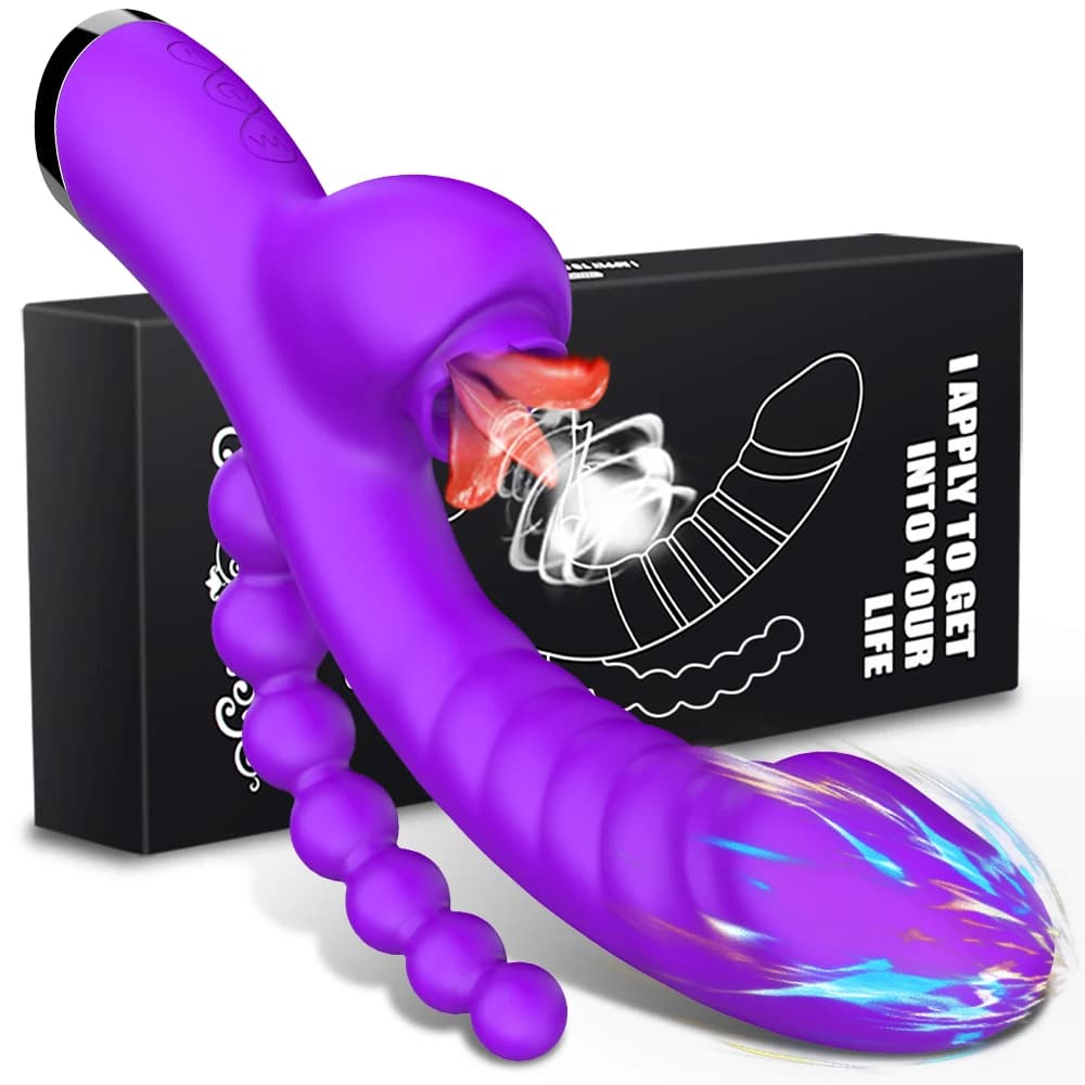 Vibratore per Donne, Giocattolo Sessuale con Perline Anali, Dildo con Funzione di Leccata, Vibratore 3 in 1, Stimolatore Punto G, Masturbatore Femminile per Clitoride e Vagina