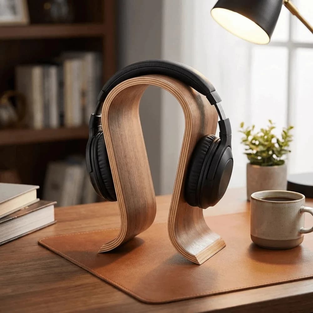 Solid Walnut Headphone Stand On-Ear U Shape Earphone Hanger Universal Fit Sturdy Base Headset earrestors Desk Display