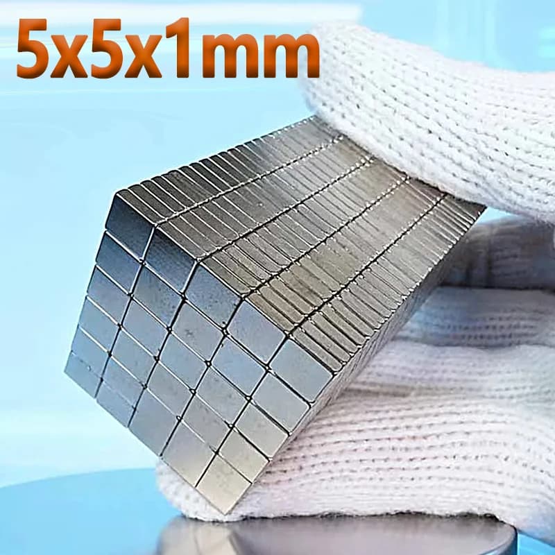 Magnete N35 NdFeB 5x5x1mm a forma quadrata, magneti permanenti, accessori in neodimio per frigorifero, artigianato e fai da te, 50-1000 pezzi